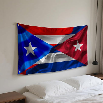 Puerto Rican Puerto Rico And Cuba Cuban Flag 3x5 Ft Double-Sided Printed Indoor/Outdoor Flag Polyester Fabric Decorative Banner With 2 Brass Grommets 3x5 Foot National Flags For Outside
