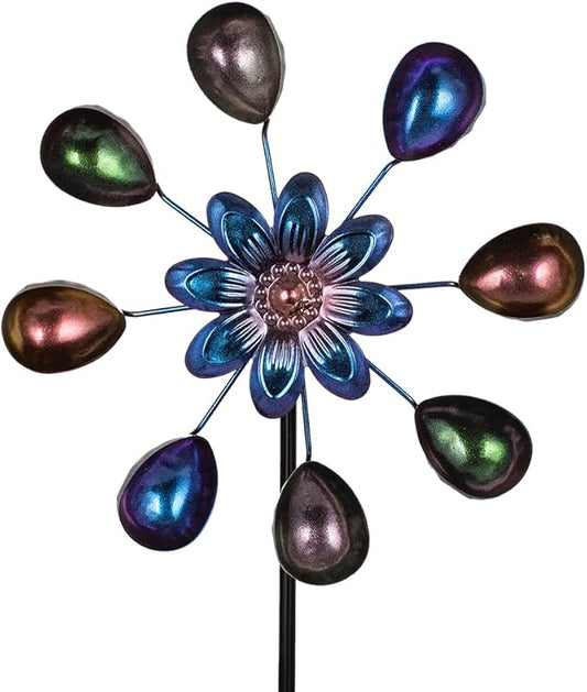 DREAMYSOUL Wind Spinners Outdoor, 10" Dia Colorful Metal Pinwheels for Yard and Garden, Kinetic Wind Sculptures & Spinner Outside (Purple Flowers)