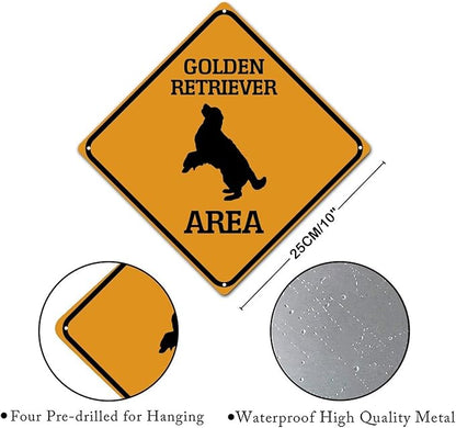 Warning Golden Retriever Area Metal Tin Sign Golden Retriever Dog Caution Crossing Xing Street Sign Yellow Diamond Shape Funny Metal Sign For Indoor Outdoor 10x10in