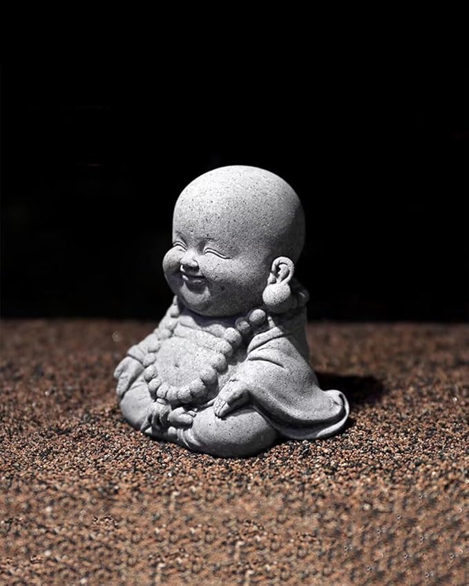 Mini Monk Buddha Statue Sandstone Statues Zen Monk Praying Statue Sculptures for Wealth Good Luck Feng Shui Decor Home Fish Tank Aquarium Garden (Style 17)