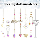 6pcs Crystal Suncatcher, Sun Catcher Hanging for Windows, Spiritual, Rainbow Maker, Crystal Indoor Garden Home Decor,Gemstone Prism（Set 1）