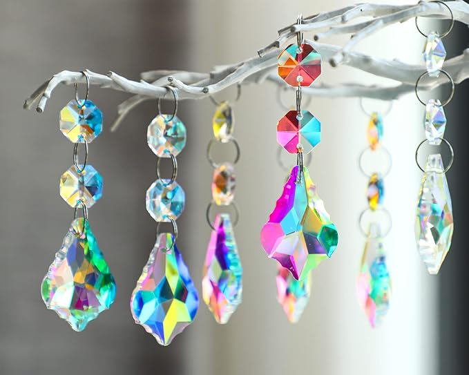 KANPURA 25pcs 38mm Suncatcher with Crystals Horse Eyes Chandelier Prism Replacement Pendant,Hanging Crystals Glass Octagon Beads for Window Christmas Tree Home Decor(AB)