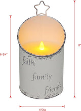 CVHOMEDECO. Vintage Galvanized Can Flameless LED Candle, Real Wax in Antique Galvanized Jar FFF Flickering Candle with Remote Control for Tabletop Wall Decor. H 8 Inch, Cream