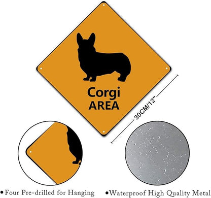 Warning Corgi Area Metal Tin Sign Corgi Dog Caution Crossing Xing Street Sign Yellow Diamond Shape Funny Metal Sign For Indoor Outdoor Highway12x12in