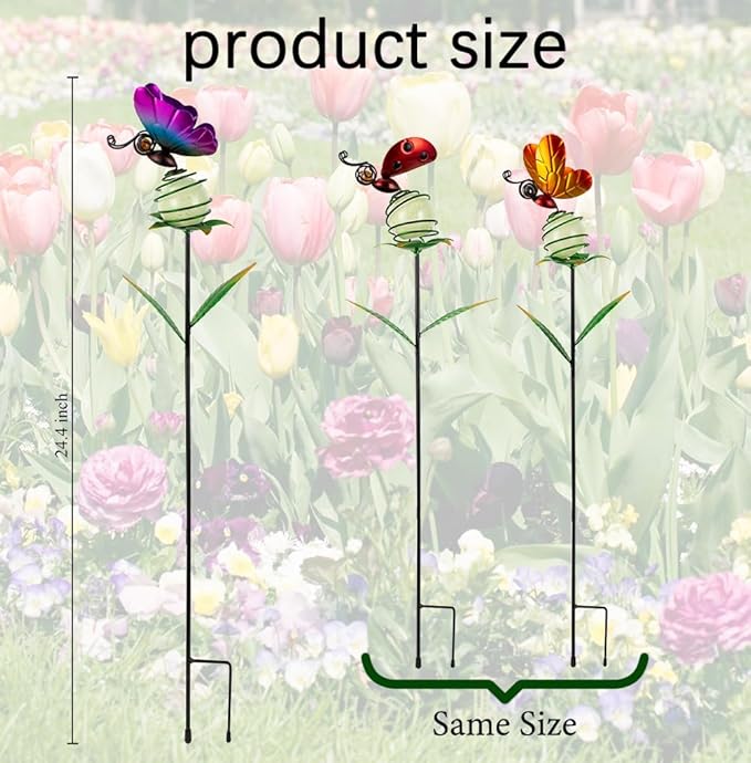 Stargarden Decorative Garden Stakes, 3 Pack Colorful Metal Garden Stakes, Luminous Butterfly Insect Metal Yard Art, Waterproof Garden Decor for Indoor, Outdoor