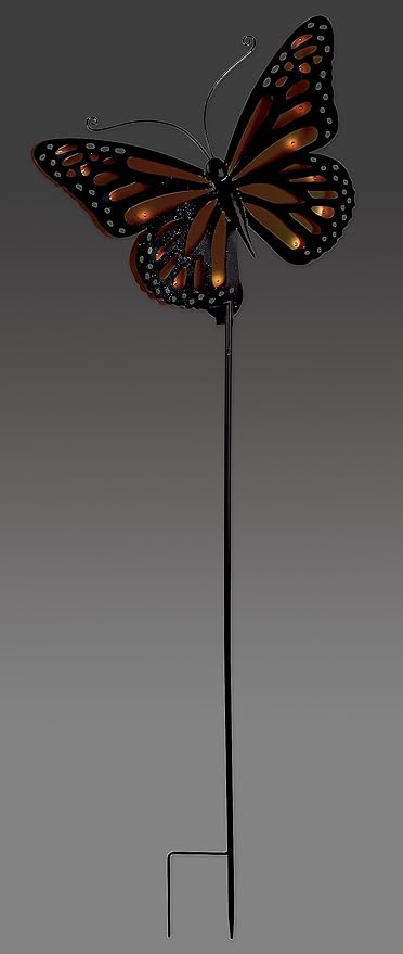 Sunset Vista Designs Decorative Metal Garden Stake with Solar Lights for Outside Waterproof LED Light Yard Decoration, 51", Butterfly - Orange