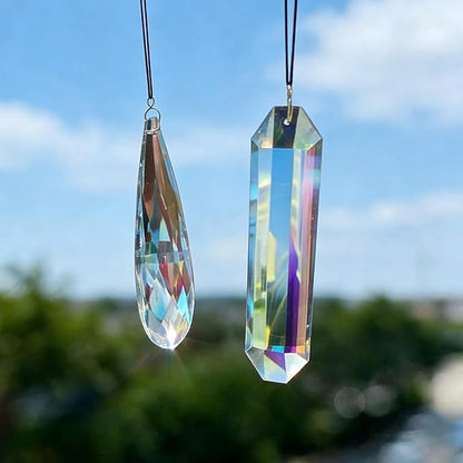 2PCS 5 Inch Large Suncatcher Crystal Prisms - Glass Hanging Sun Catcher Rainbow Maker, Indoor Window Sun Catchers for Room/Garden Fantasy Aesthetic Home Crystal Decor