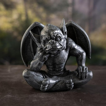 Pacific Giftware Gothic Thinking Gargoyle Statue Black Stone-Look Finish Decorative Outdoor Sculpture Medieval Cathedral Style Polyresin Home Decor 5.04" H