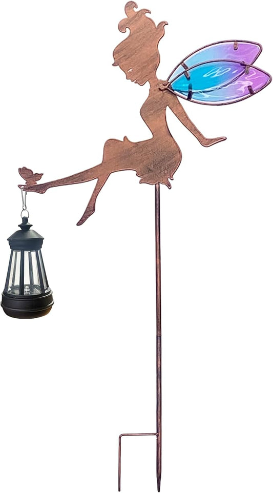 Solar Fairy Garden Statue Floral Figurine Light, Outdoor Sculpture Decor for Patio Yard Lawn, Festival Gift