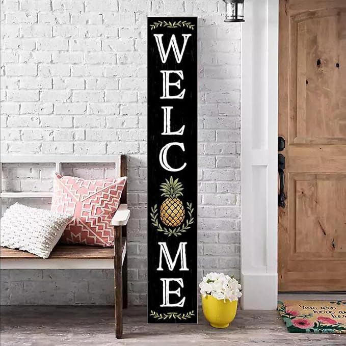 Welcome With Pineapple Sign for Front Door, 4ft Tall Front Porch Decor, Vertical Wooden Signs for Front Porch, Rustic Farmhouse Wood Porch Decorations Outdoor