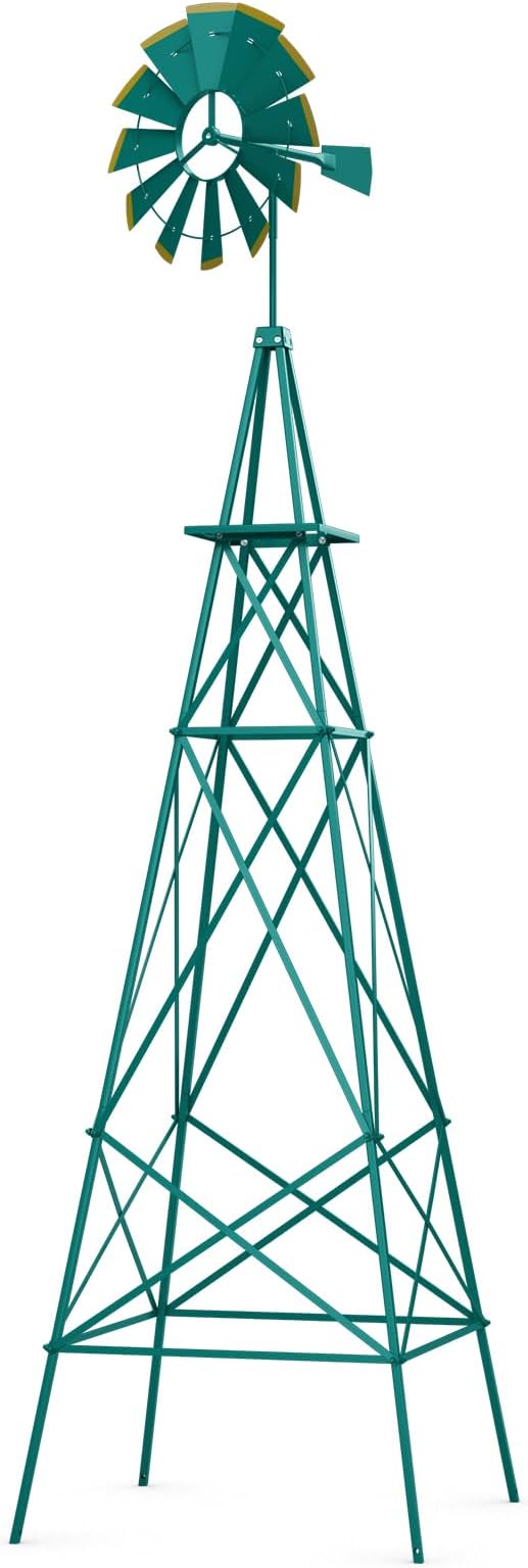 Tangkula 8.3FT Windmill Yard Garden Metal Ornamental Wind Mill Weather Vane Weather Resistant (Green)