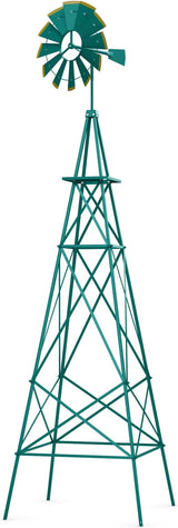 Tangkula 8.3FT Windmill Yard Garden Metal Ornamental Wind Mill Weather Vane Weather Resistant (Green)