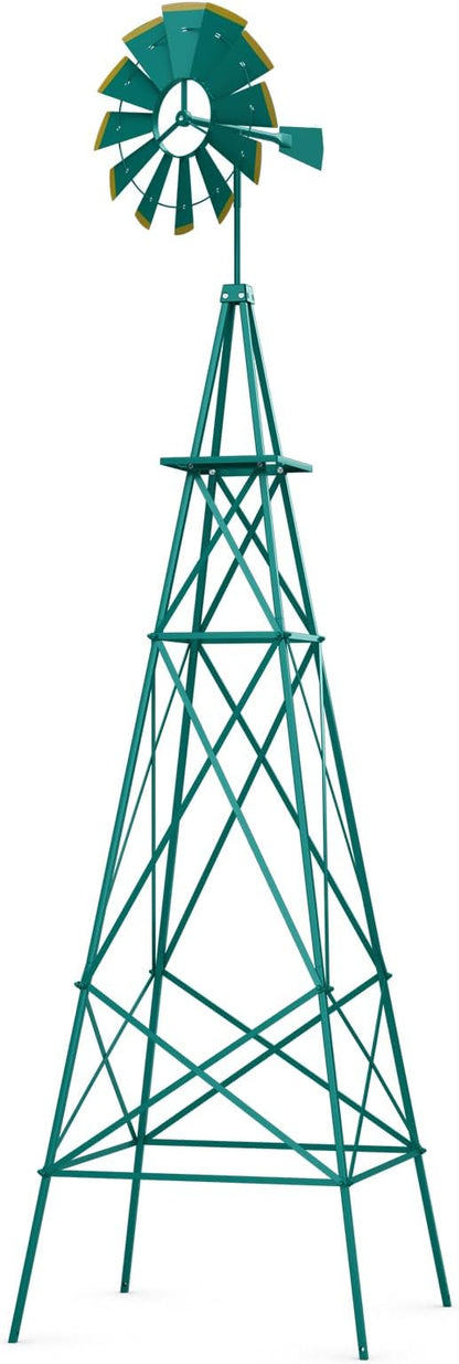 Tangkula 8.3FT Windmill Yard Garden Metal Ornamental Wind Mill Weather Vane Weather Resistant (Green)
