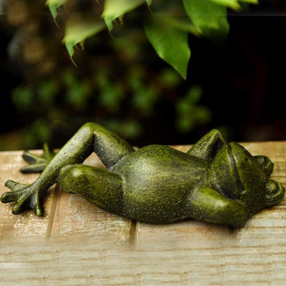 Cast Iron Lying Frog Statue Figurine Animal Decor,Decoration Ornaments for Home Garden,Green (Frog)