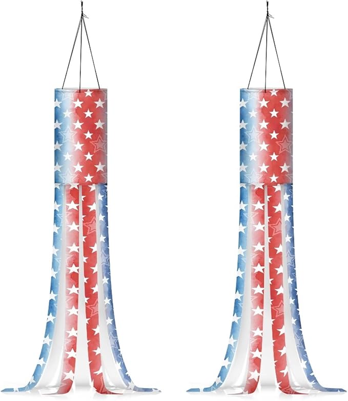Jeiento American Flag Stars Red Blue Stripes Windsock America's 250 Years Anniversary Windsock Flag 40" Outdoor Hanging Decoration for Home Yard Patio Lawn Garden Tree,2 Pack Independence Day Decor
