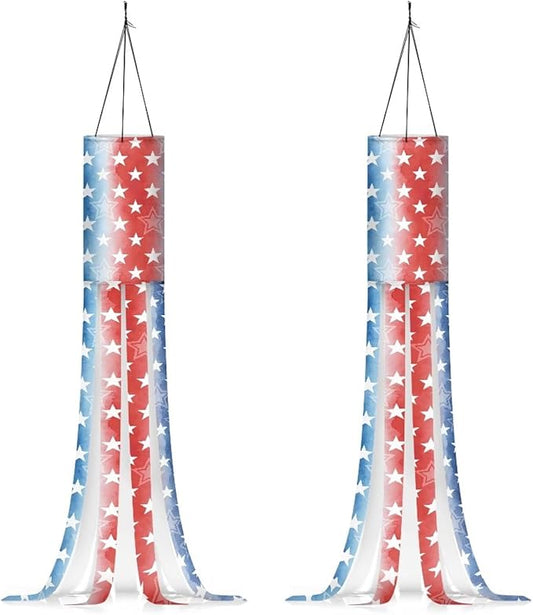 Jeiento American Flag Stars Red Blue Stripes Windsock America's 250 Years Anniversary Windsock Flag 40" Outdoor Hanging Decoration for Home Yard Patio Lawn Garden Tree,2 Pack Independence Day Decor