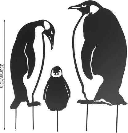 Metal Penguin Family Garden Decors, Iron Art Animals Garden Decoration Metal Yard Art Birds Animals Garden Stakes Decorative Stake Lawn Ornaments