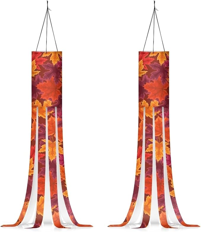 Fall Red Maple Leaf Windsock Flag, Lightweight Durable Fabric Outdoor Hanging Decor for Patio Lawn Garden Tree Party, Autumn Thanksgiving Decoration