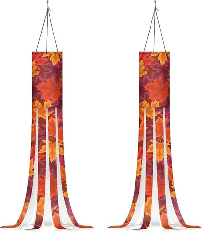 Fall Red Maple Leaf Windsock Flag, Lightweight Durable Fabric Outdoor Hanging Decor for Patio Lawn Garden Tree Party, Autumn Thanksgiving Decoration