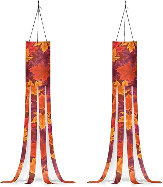 Fall Red Maple Leaf Windsock Flag, Lightweight Durable Fabric Outdoor Hanging Decor for Patio Lawn Garden Tree Party, Autumn Thanksgiving Decoration