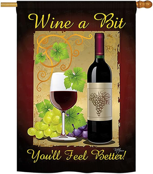 Wine A Bit You'll Feel Better Garden Flag Indoor Fall Decorations for Home Wall Hanging Art Banner Room Porch House Outdoor Winery Tapestry Ranch Signs Poster Vineyard Decor Autumn Gifts Made in USA