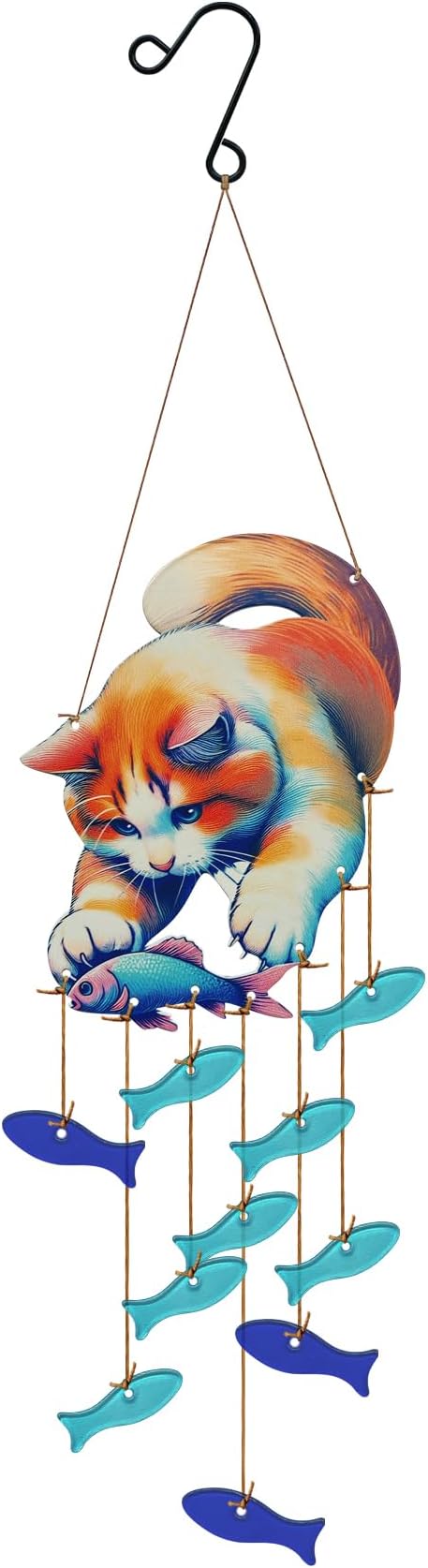 Cute Kitten Fish Wind Chimes for Outside, Handcrafted Windchimes Outdoors Unique,Suncatchers Sea Glass Art Christmas, Patio Beach Hanging Outdoor Home Garden Decor, Christmas Memorial Gifts for Women