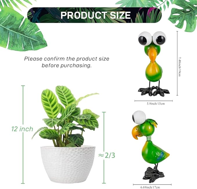 Metal Parrot Garden Statues Outdoor Decor, Green Funny Bird Outdoor Sculptures Yard Art Decoration for Home Patio Lawn Backyard, Gift for Women Lovers Moms