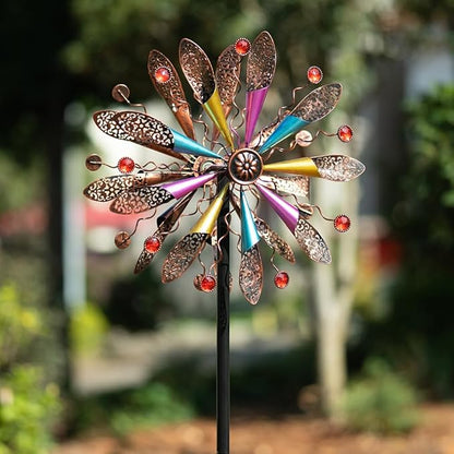 DREAMYSOUL Wind Spinners Outdoor, Copper Metal Kinetic Wind Sculptures with Gemstones, Wind Spinner for Garden Yard Lawn Patio Decor