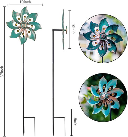 VEWOGARDEN Single-Blade Wind Spinner, Outdoor Metal Wind Spinner with Floral Design for Yard, Garden, Lawn Decor, 10 Inch, 2 Pack