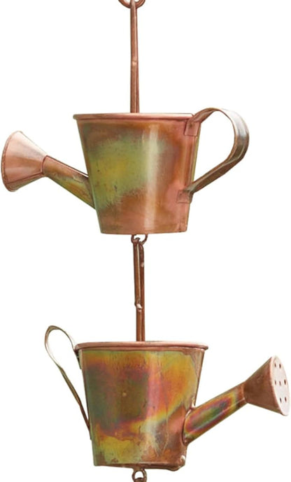 Ancient Graffiti Flamed Copper Colored Watering Cans Rain Chain, 5" x 96" x 2.5"