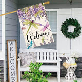 Baccessor Spring Summer Flower House Flag Wisteria Dragonfly Floral Welcome House Flag Burlap Double Sided Vertical Seasonal Farmhouse Wedding Yard Outdoor Decoration 28 x 40 Inch (Large)