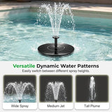Floating Solar Fountain for Bird Bath, Solar Powered Water Fountain Pump Outdoor Bird Bath Fountain Backyard Decor, Garden, Pond, Pool (Black 6.3")
