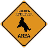 Golden Retriever Crossing Sign Caution Golden RetrieverDog Xing Sign Street Sign Wildlife Novelty Road Fence Wall Decor Warning Metal Tin Sign For Indoor Outdoor 12x12in