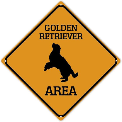 Golden Retriever Crossing Sign Caution Golden RetrieverDog Xing Sign Street Sign Wildlife Novelty Road Fence Wall Decor Warning Metal Tin Sign For Indoor Outdoor 12x12in