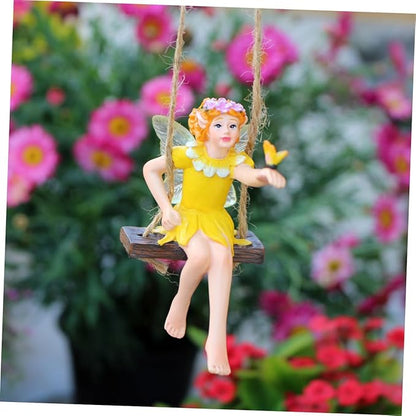Garneck Hanging Flower Fairy Resin Statue Outdoor Swing Decor for Garden Trees Durable Garden Ornament for Home and Patio Decoration