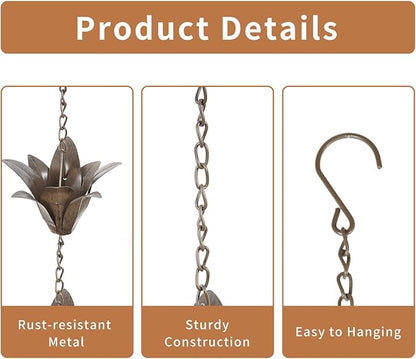 TZSSP 8.5 ft Rain Chain for Gutters - Flower Style & Weatherproof Rain Chain Adapter, Easy Installation