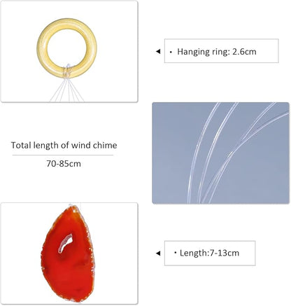 SUNYIK Handmade Natural Agate Slice Wind Chime for Garden Home Decor Window Ornament, Red, 27-33 Inches