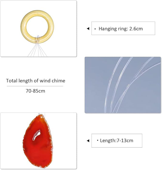 SUNYIK Handmade Natural Agate Slice Wind Chime for Garden Home Decor Window Ornament, Red, 27-33 Inches