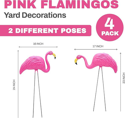 4E's Novelty 4 Pink Flamingos Yard Decorations - Extra Large 24" Flamingos Yard Ornaments - Pink Flamingos for Yard Sculptures & Statues - Lawn Flamingos Outdoor Garden Decor, Weather Resistant
