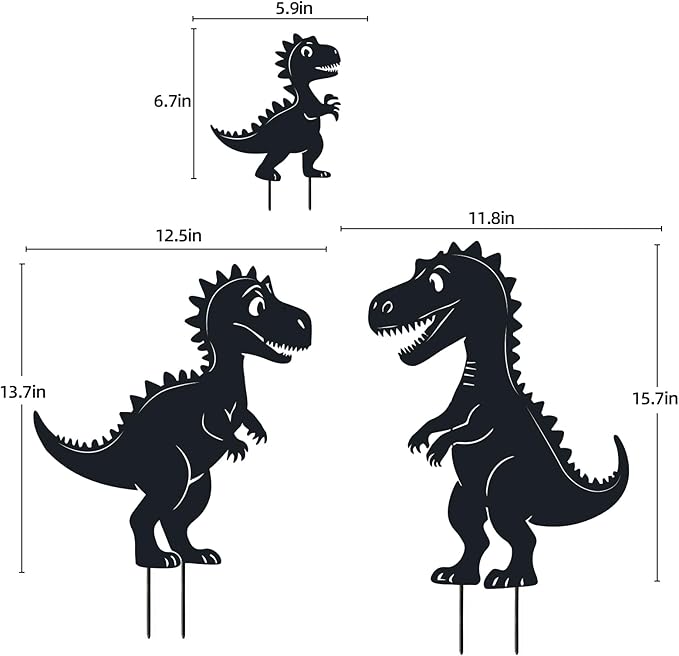 Metal Decorative Garden Stakes, Dinosaur Garden Decor for Outside Gifts for Women Men,Black Dinosaur Silhouette Statues Decorations for Yard Art, Patio, Backyard, Outdoor, Lawn, Forests