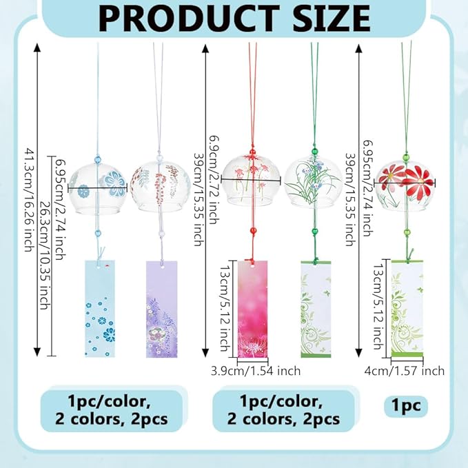 OLYCRAFT 5pcs 5 Styles Japanese Wind Chimes Flower Theme Handcrafted Glass Wind Bells Glass Wind Bells Creative Hanging Pendants for Home Garden Wedding Indoor Outdoor Decoration