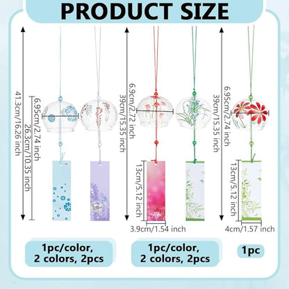 OLYCRAFT 5pcs 5 Styles Japanese Wind Chimes Flower Theme Handcrafted Glass Wind Bells Glass Wind Bells Creative Hanging Pendants for Home Garden Wedding Indoor Outdoor Decoration