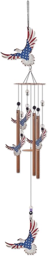 Sunset Vista Designs Garden Décor - Red White and Blue Americana Eagle for Porch Patio or Home Decoration, 32.5-Inch, Wind Chime