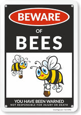 SmartSign Funny Beware Of Bees Warning Sign - 10"x7", 40 mil Laminated Rust-free Aluminum - Metal Signs for Home, Farmhouse, Club, Garden, Outdoors, Patio, Gifts, Cafe - Bees Theme, Made in USA