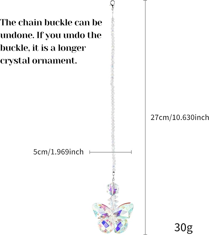 Hanging Crystal Sun Catcher, Hanging Car Decoration, Crystal Ornament for Car, Rainbow Prism, Home Decoration (Butterfly)