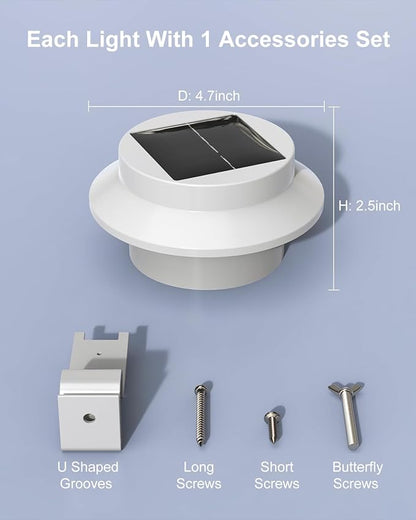 4 Pack White Solar Powered Gutter Lights Outdoor Decorative Waterproof Led Fence Lamp for Lighting Railing, Outside Wall, Deck, Garden, Path, Backyard, Sidewalk, Yard, Patio, No Drilling Installation