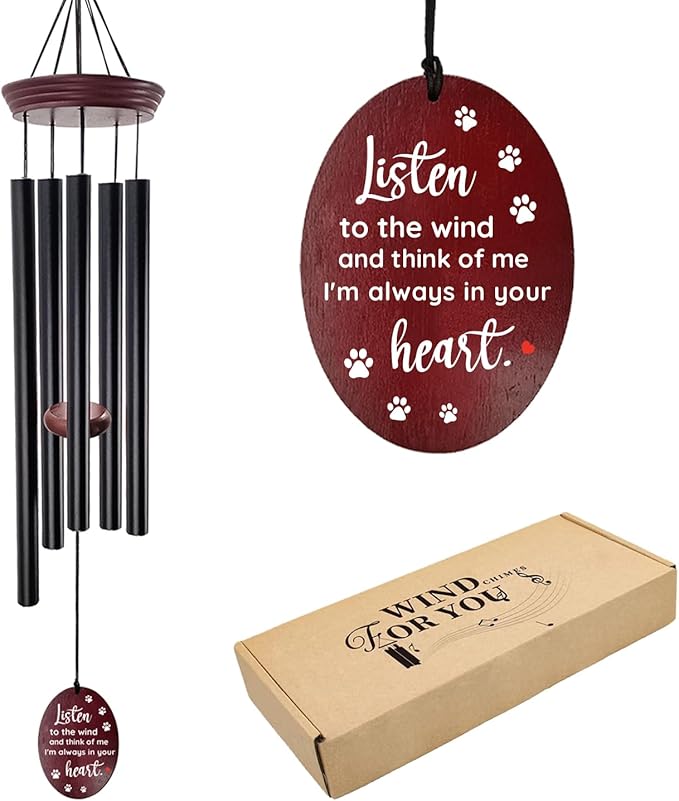 Pet Memorial Wind Chimes for Loss of Dog - Sympathy Windchimes with Deep Tone 5 Tuned Tubes, Loss of Pet Sympathy Gift, Dog Passing Remembrance Gifts, Outside Garden Decor