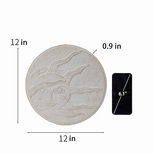Sun Face Garden Stepping Stone- Round 12-Inch Decorative Concrete Stone, Pure Color for Outdoor Pathways Celestial Sun Face Cynkeyee