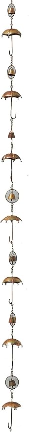 Ancient Graffiti Flamed Copper Umbrella & Bells Rain Chain, 4" x 92" x 4"