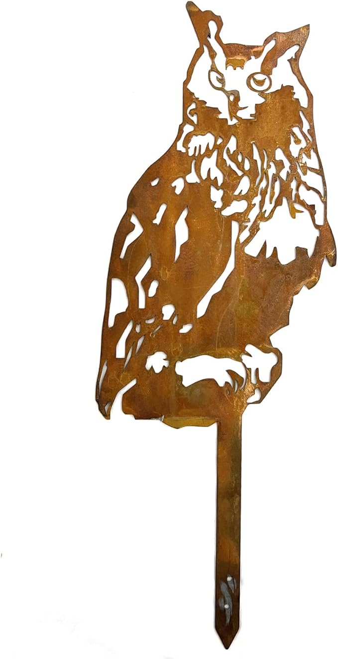 Garden Outdoor Decoration Rusty Metal Art Corten Steel Animal Decor Owl Handmade Bird for Yard Lawn Trees Fences Gates Windows Walls Grass, 3pcs